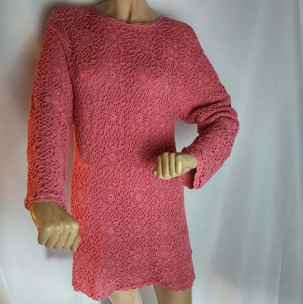 Savannah Hot Pink Silk Blend Lace Shift Dress Sz M